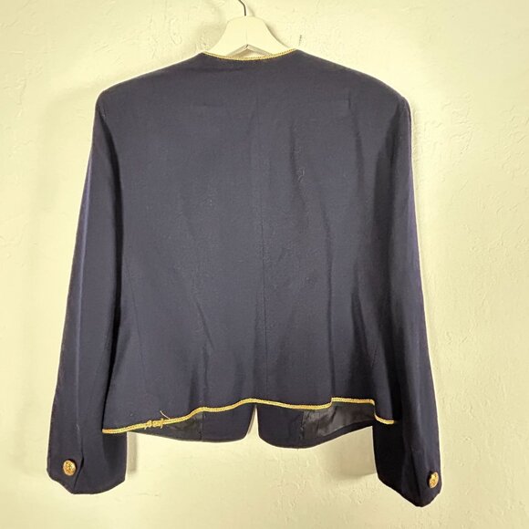 Vintage Evan-Picone Woman Navy Blue Blazer Jacket Gold Trim & Buttons Size 16W - Picture 2 of 9